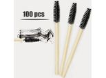 100Pcs Spazzole Di Ciglia Usa E Getta Manico Di Legno Mascara Bacchette Ciglia Estensione Trucco Pennello Nero