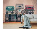 Vliestapete A.S. CrÉAtion "Retrotapete Ghettoblaster Bunt Beige Vintage", Beige, B:2,55M H:0,02M L:3,5M, Vlies, Tapeten