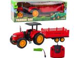 Trattore Agricolo Con Rimorchio Telecomandato Rc Rosso