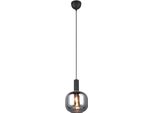 Lampada A Sospensione Nera Opaca Con Paralume In Vetro Cromato Per Soggiorno, Cucina, Sopra L'isola 1Xe27 10W Diva Trio