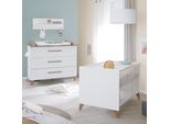 Set Di Mobili Per Neonati Roba 2 Pezzi Ole - Lettino Trasformabile 70 X 140 Cm + Fasciatoio Con 3 Cassetti - Maniglie E Piedini In Legno Massello - Bianco/Rovere Scuro