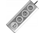 Presa Angolare Di Superficie Orno Virone FS-4 3X 230V, 2Xusb, Cavo Da 1,5 M, Acciaio Inox