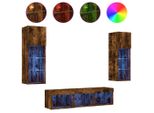 Syfax™ Mobili Tv A Muro Con Led 5Pz Rovere Fumo In Legno Multistrato