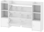 Scaffale Per Giocattoli Per Bambini Con 8 Scatole Rimovibili, 4 Scomparti Aperti, 2 Scomparti Armadio, Libreria Per Bambini Per Camerette, Scuola Materna, 140 X 30 X 90 Cm, Bianco