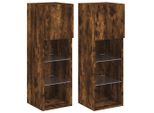 Syfax™ Mobili Porta Tv Con Luci Led 2 Pz Rovere Fumo 30,5X30X90 Cm