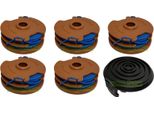 5 Bobine Di Filo + Cappuccio Per Worx Wg 100 101 104 105 106 WA0007 WA0037 Decespugliatore
