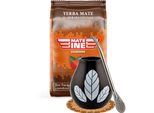 Set Per Tè Mateine Yerba Mate - Yerba Mate Mateine Guarana 500 G, Tazza In Ceramica Per Tè Mate Hoja Black 350 Ml. Bombilla 19 Cm - Tè Yerba Mate Del Paraguay