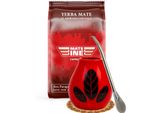Set Per Tè Mateine Yerba Mate - Yerba Mate Mateine Caffeina 500 G, Tazza In Ceramica Hoja Rot 350 Ml E Bombilla 19 Cm - Yerba Mate Paraguaiana