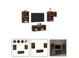 The Living Store Parete Tv 4 Pezzi Con Luci Led Rovere Fumé