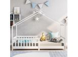 Letto Merax 90X200Cm Con Protezione Anticaduta E Rete A Doghe, Letto Per Bambini E Bambine, Letto Per Ragazzi In Legno Di Pino Massiccio, Bianco