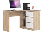 Tavolo Angolare Con Cassetti Sonoma E Bianco Per Casa E Ufficio 124,5 Cm 3 Cassetti