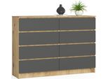 Akord Credenza 8 Cassetti Rovere Artigianale / Grigio Grafite 138X40X99 Cm