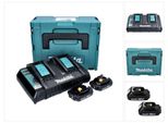 Kit Alimentatore Makita 18 V Con 2X Batteria Bl 1820 B 2,0 Ah ( 2X 197254-9 ) + Caricatore Rapido Doppio Dc 18 Rd ( 196933-6 ) + Makpac