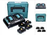 Kit Di Alimentazione Makita 18 V Con 4X Batterie Bl 1820 B 2,0 Ah ( 4X 197254-9 ) + Caricatore Rapido Doppio Dc 18 Rd ( 196933-6 ) + Makpac