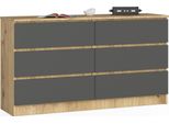 Akord Cassettiera 6 Cassetti In Rovere Fatta A Mano - Grigio Grafite 138X40X77 Cm