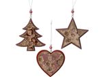 Decorazioni Per Albero Di Natale Stella / Cuore / Albero 10 Cm Legno Set Da 3 Rosa Antico