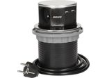 Blocco Prese Rotondo Orno OR-AE-1381, 3X Presa, 2X Ricarica Usb, Acciaio Inox, Cavo 1,5 M