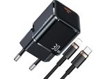 Usams ŁAd. Siec. 1Xusb-C T45 30Wpd3.0 Ricarica Rapida +Kabel U63 Usb-C/Lightning Czarny/Nero Uxtzh01 (Usams-Ux)