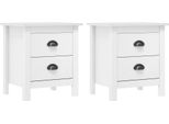 The Living Store Comodino Hill 2 Pz. Bianco 46X35X49,5 Cm In Legno Di Pino Massiccio