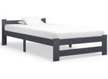 The Living Store Letto In Legno Massiccio Di Pino Grigio Scuro 100X200 Cm