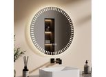 Specchio Da Bagno Emke Con Illuminazione Specchio A Led Da 60 Cm Senza Nebbia, Dimmerabile A 3 Colori Di Luce Specchio Da Bagno Rotondo Da Parete Con Interruttore A Sfioramento