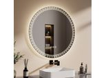 Emke Specchio Da Bagno Con Illuminazione Specchio A Led Da 80 Cm Senza Nebbia, Dimmerabile A 3 Colori Di Luce Specchio Da Bagno Rotondo Da Parete Con Interruttore A Sfioramento
