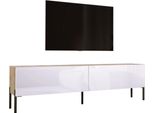 Cabinet Tv: Rovere Wotan / Bianco Lucido Con Gambe Nere, 170 X 52 X 32 Cm
