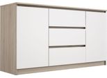 Cassettiera : 3 Cassetti E 2 Ante, Colore: Rovere Sonoma / Bianco Opaco, 140 X 79 X 39 Cm