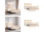 Vidaxl Letto In Legno Massiccio Con Testiera 140X190 Cm - Struttura Letto - Letto - Letto Matrimoniale