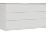 Cassettiera 6 Cassetti, Colore: Bianco Opaco / Rovere Sonoma Top, 138 X 78 X 39 Cm