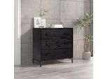 The Living Store Cassettiera Nera 75X35X70 Cm In Legno Di Pino Massiccio