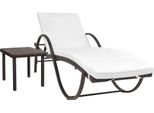 The Living Store Lettino Con Cuscino E Tavolino In Poly Rattan Marrone