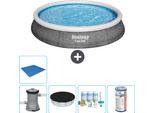 Piscina Gonfiabile Rotonda Bestway A Presa Rapida - Stampa Rattan - 396 X 84 Cm - Inclusa Copertura Della Pompa - Pacchetto Manutenzione - Filtro - Copertura Del Terreno