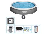 Bestway Piscina Gonfiabile Rotonda Ad Ambientazione Rapida - Stampa Rattan - 396 X 84 Cm - Inclusa Copertura Della Pompa - Pacchetto Manutenzione - Filtro - Piastrelle Per Il Pavimento