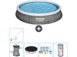 Bestway Piscina Gonfiabile Rotonda A Presa Rapida - Stampa Rattan - 396 X 84 Cm - Inclusa Copertura Della Pompa - Pacchetto Manutenzione - Filtro - Kit Di Pulizia