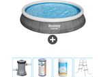 Piscina Gonfiabile Rotonda Bestway - Stampa Rattan - 396 X 84 Cm - Inclusa Pompa - Filtro - Cloro - Scaletta
