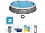 Set Piscina Gonfiabile Rotonda Bestway - Stampa Rattan - 396 X 84 Cm - Inclusa Pompa Tenda Da Sole - Pacchetto Manutenzione - Filtro - Pavimento In Piastrelle