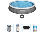 Bestway Piscina Gonfiabile Rotonda Ad Ambientazione Rapida - Stampa Rattan - 396 X 84 Cm - Inclusa Pompa - Filtro - Copertura - Cloro