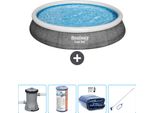 Piscina Gonfiabile Rotonda Bestway - Stampa Rattan - 396 X 84 Cm - Inclusa Pompa - Filtro - Tenda - Kit Di Pulizia