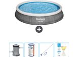 Bestway Piscina Gonfiabile Rotonda Ad Ambientazione Rapida - Stampa Rattan - 396 X 84 Cm - Compresa Pompa - Filtro - Kit Di Pulizia - Strisce Reattive