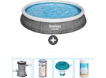 Bestway Piscina Gonfiabile Rotonda Ad Ambientazione Rapida - Stampa Rattan - 396 X 84 Cm - Inclusa Pompa Filtro - Galleggiante Cloro - Cloro