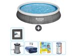 Set Piscina Gonfiabile Rotonda Bestway - Stampa Rattan - 396 X 84 Cm - Inclusa Pompa Tenda Da Sole - Pacchetto Manutenzione - Filtro - Pavimento In Piastrelle