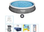 Piscina Gonfiabile Rotonda Bestway A Presa Rapida - Stampa Rattan - 396 X 84 Cm - Inclusa Pompa - Tenda Da Sole - Pacchetto Manutenzione - Filtro - Scaletta