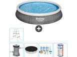 Piscina Gonfiabile Rotonda Bestway A Presa Rapida - Stampa Rattan - 396 X 84 Cm - Inclusa Copertura Della Pompa - Pacchetto Manutenzione - Filtro - Scaletta