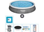 Bestway Piscina Gonfiabile Rotonda Ad Ambientazione Rapida - Stampa Rattan - 396 X 84 Cm - Inclusa Copertura Della Pompa - Pacchetto Manutenzione - Filtro - Piastrelle Per Il Pavimento