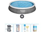 Bestway Piscina Gonfiabile Rotonda Ad Ambientazione Rapida - Stampa Rattan - 396 X 84 Cm - Inclusa Pompa - Filtro - Strisce Reattive - Cloro