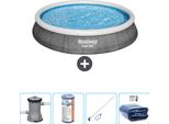 Piscina Gonfiabile Rotonda Bestway - Stampa Rattan - 396 X 84 Cm - Inclusa Pompa - Filtro - Kit Di Pulizia - Tenda Da Sole