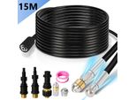 Set Di Tubi Hengda Per La Pulizia Dei Tubi 15M, Con Ugelli Rigidi + Rotanti, 3 Adattatori, Per Idropulitrici Standard, Set Universale Per La Pulizia Dei Tubi