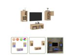 The Living Store Parete Tv 4 Pezzi Con Luci Led Rovere Sonoma