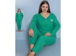 Pigiama Taglie Forti Da Donna Verde Xl Cotone Set 2 Pezzi Caldo Inverno S-84